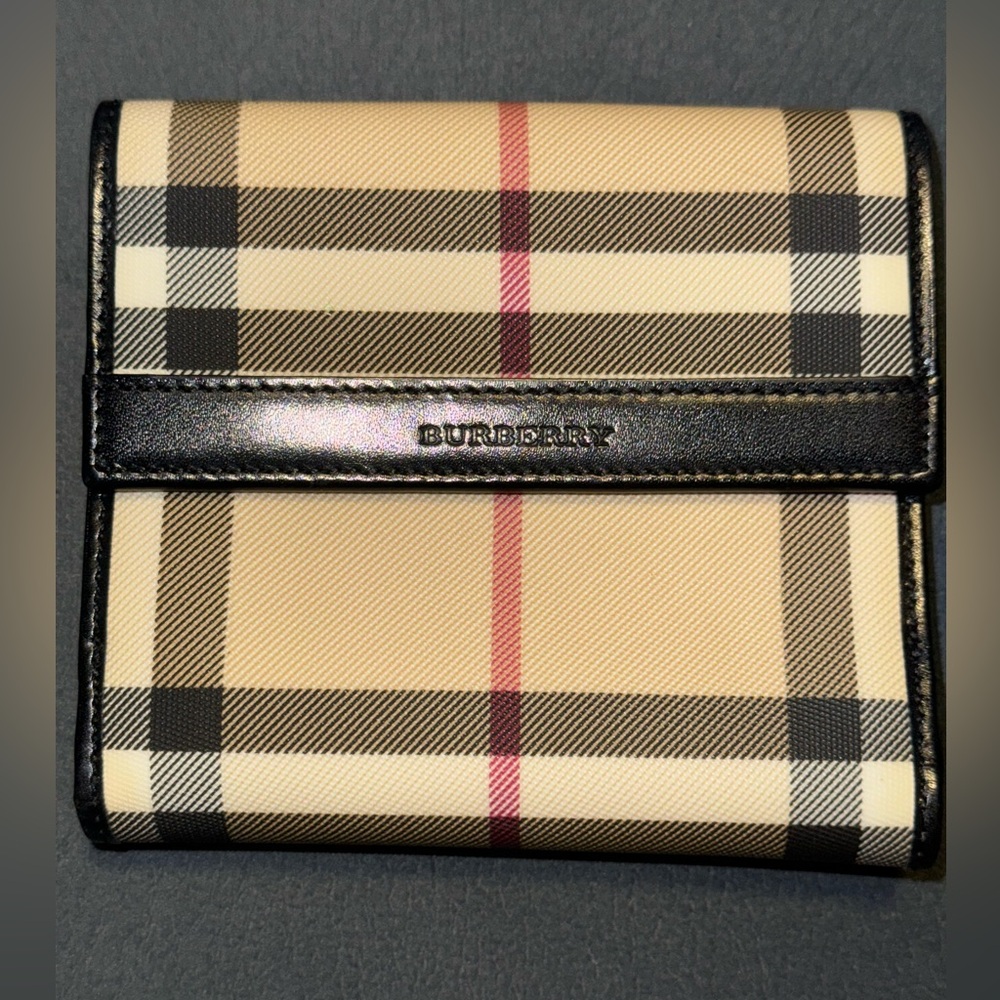 Burberry Nova Check Canvas Leather Bi fold Wallet